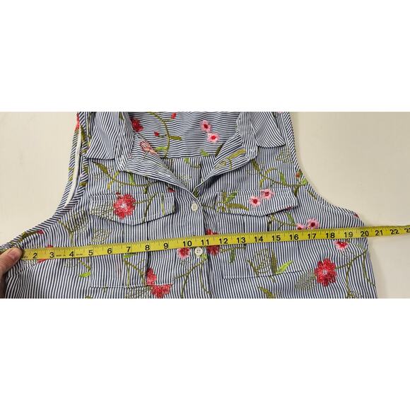 Bcbg size L button front chambray striped floral shirt tunic dress EUC whimsical - Picture 6 of 7
